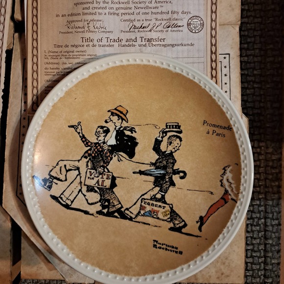 Fun Vintage Norman Rockwell On Tour Plates Newell Pottery Set of 4 COA - Picture 3 of 8
